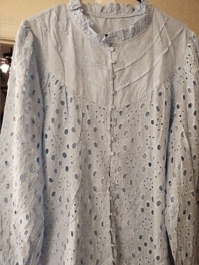 Light Blue Eyelet Button-Front Blouse